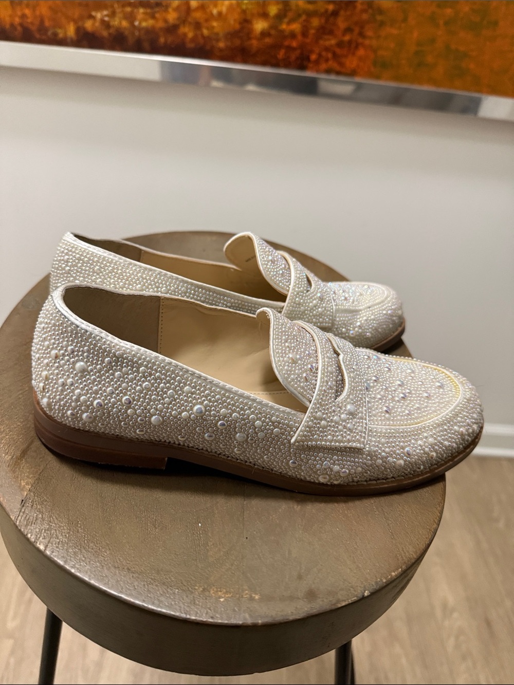 Betsey Johnson Ivory Pearl & Bead Embellished Loafers